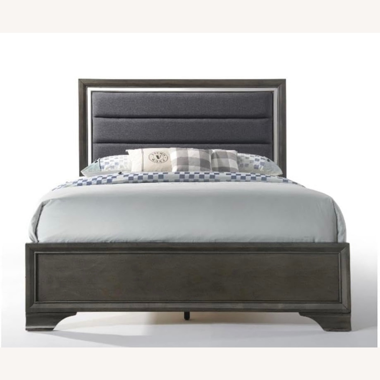 Light Gray Queen Bed With Plush Headboard - image-0