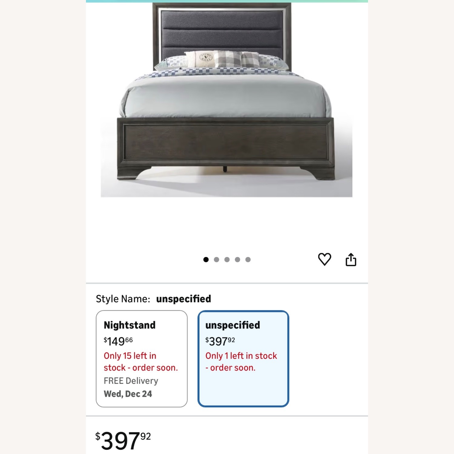 Light Gray Queen Bed With Plush Headboard - image-2