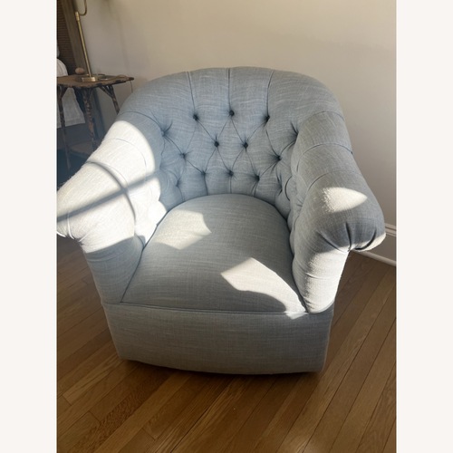 Used Serena & Lily Blue Linen Armchair for sale on AptDeco