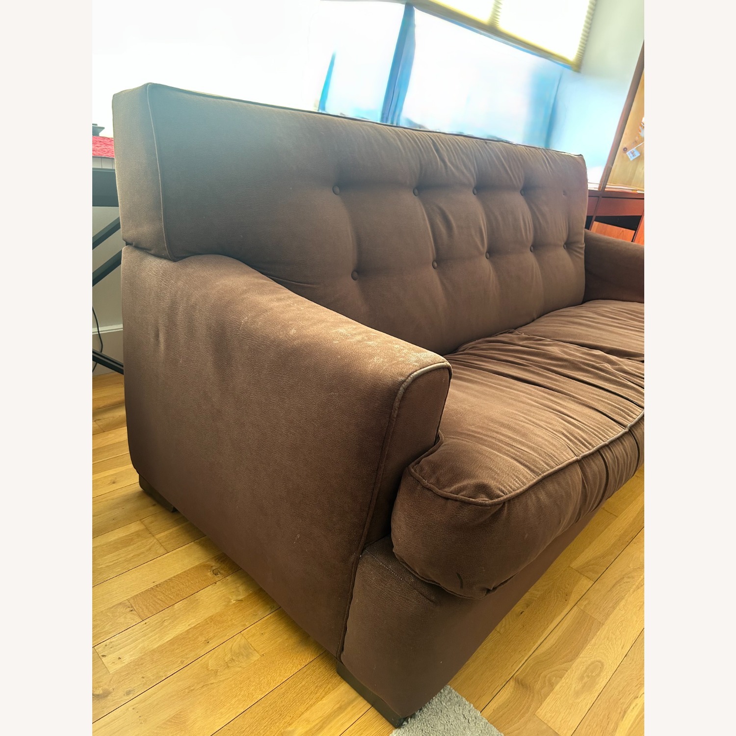Dark Brown Fabric 3+ Seater Sofa - image-2