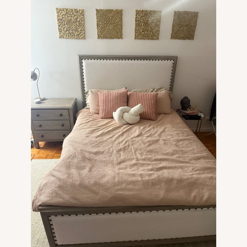 Used Macy's Kelly Clarkson Natural Wood Queen Bed for sale on AptDeco