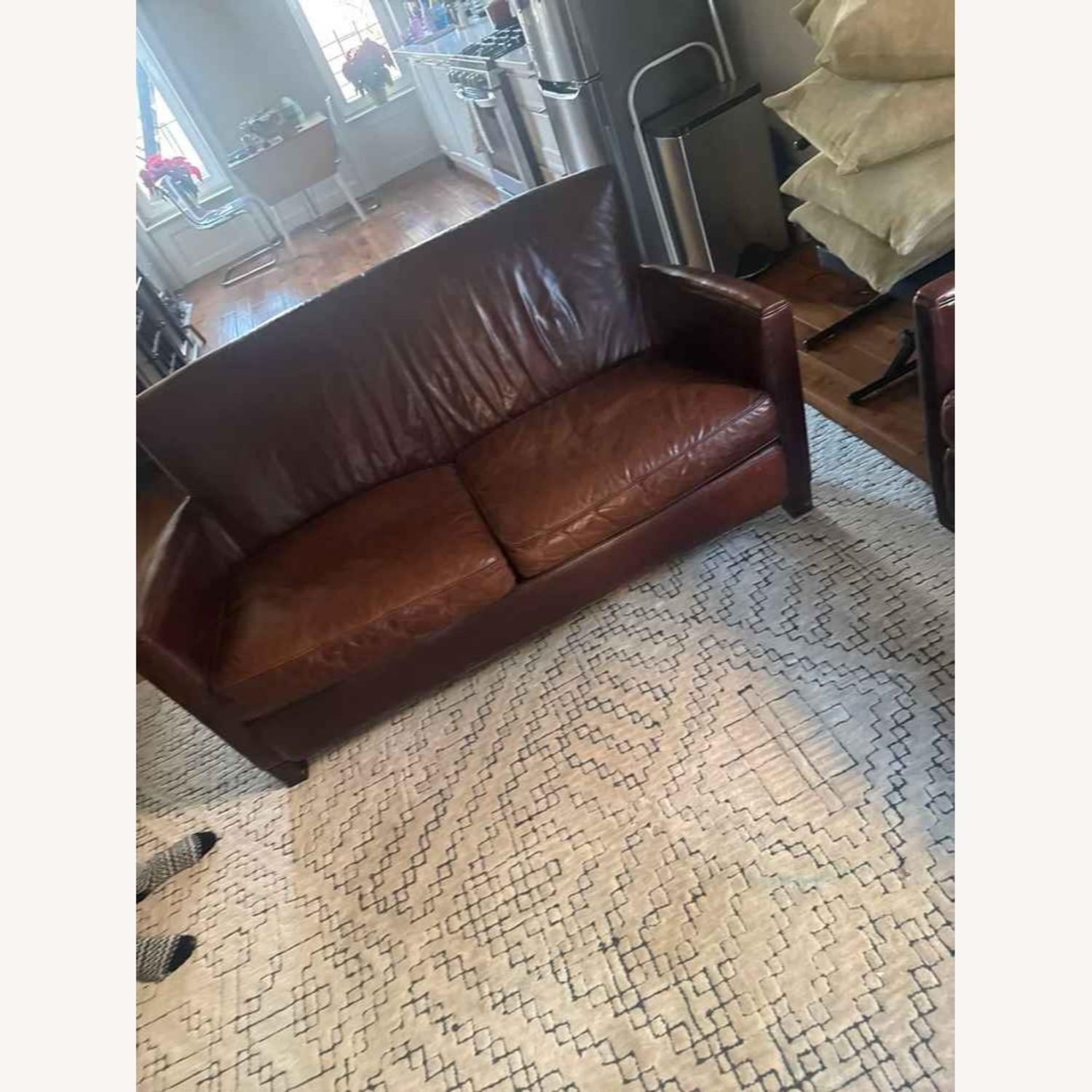 Crate & Barrel Dark Brown Leather Loveseat - image-6