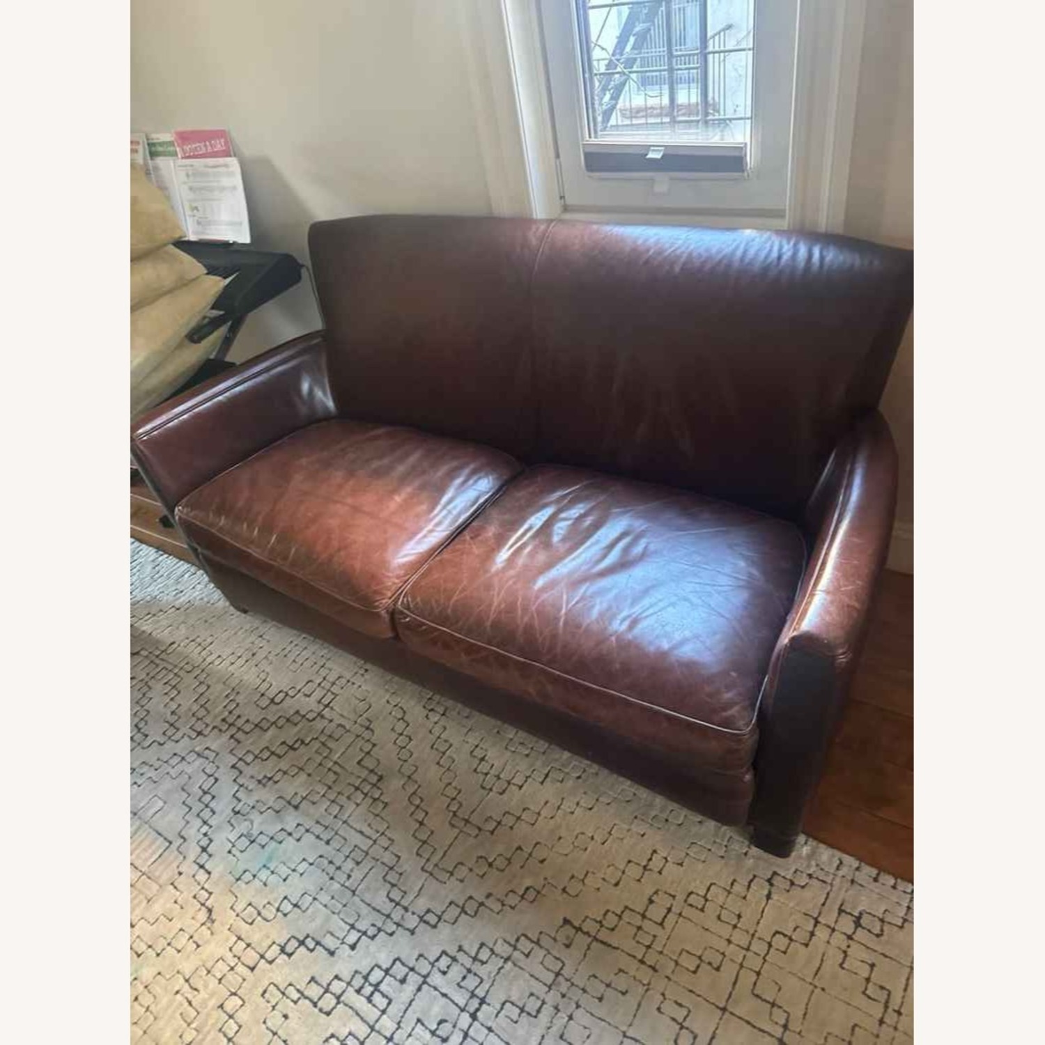 Crate & Barrel Dark Brown Leather Loveseat - image-7