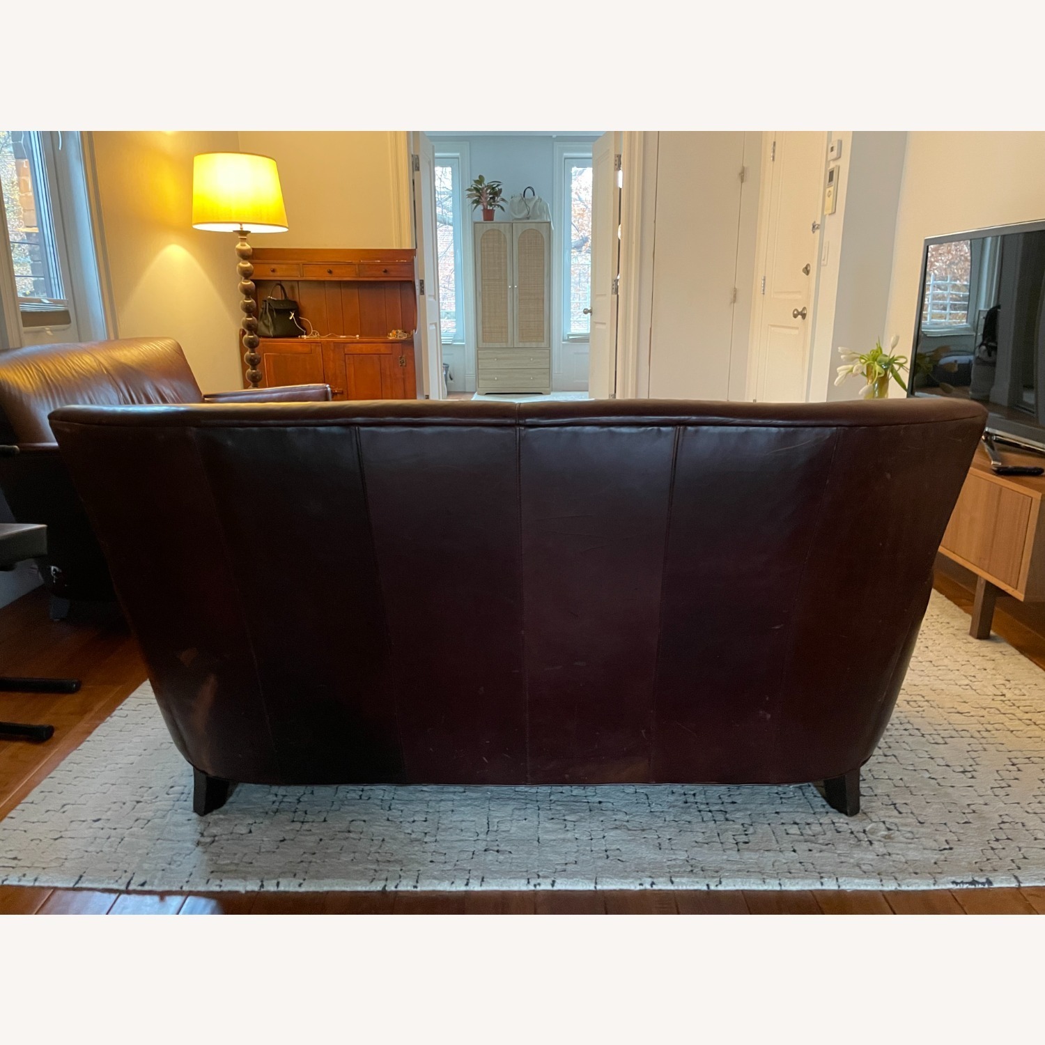Crate & Barrel Dark Brown Leather Loveseat - image-3