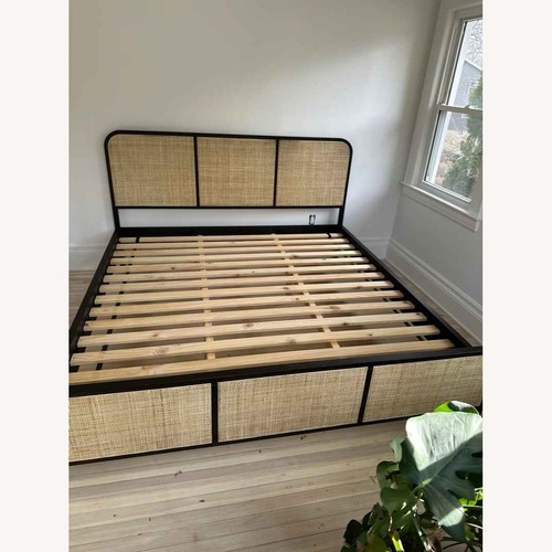 Used West Elm Rattan Black Frame King Bed for sale on AptDeco
