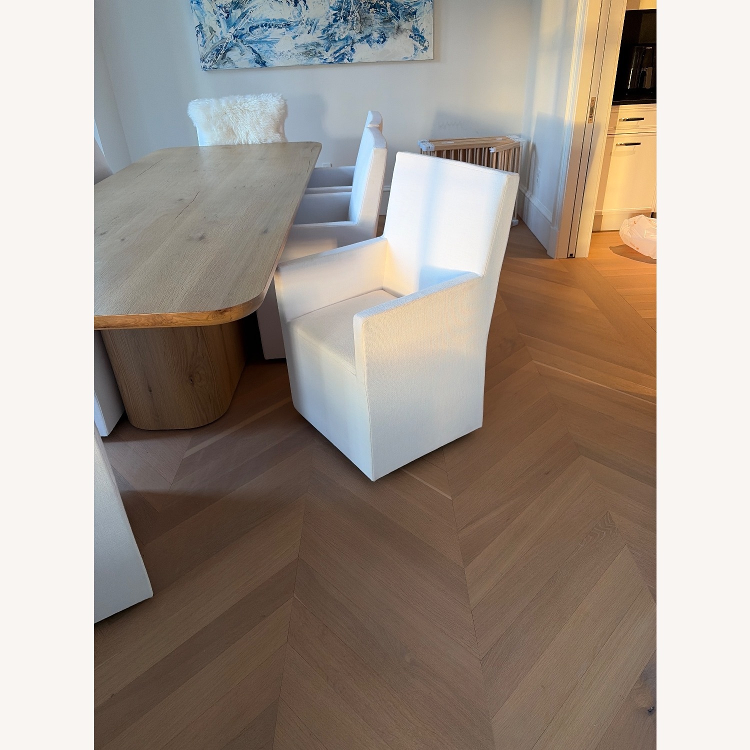 Restoration Hardware White Fabric Dining Chairs - image-2