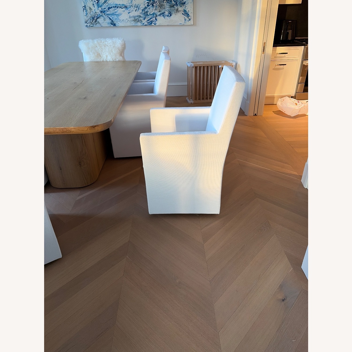 Restoration Hardware White Fabric Dining Chairs - image-3