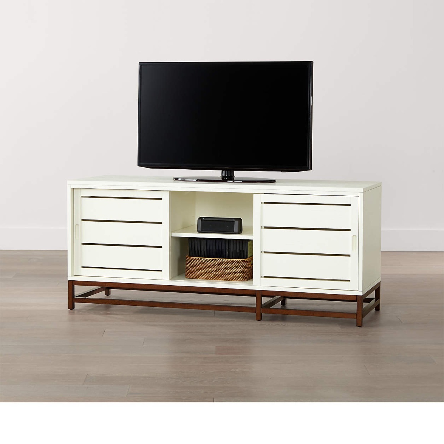 Crate & Barrel White Wood Media Storage - image-4