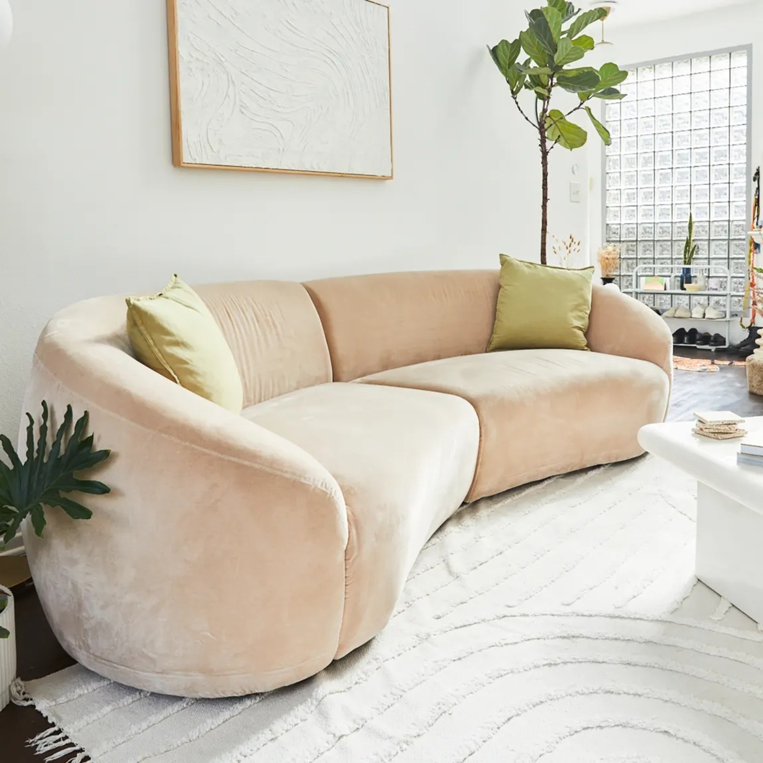 CB2 Roma Pink Performance Velvet Sofa 2 Pieces - image-1