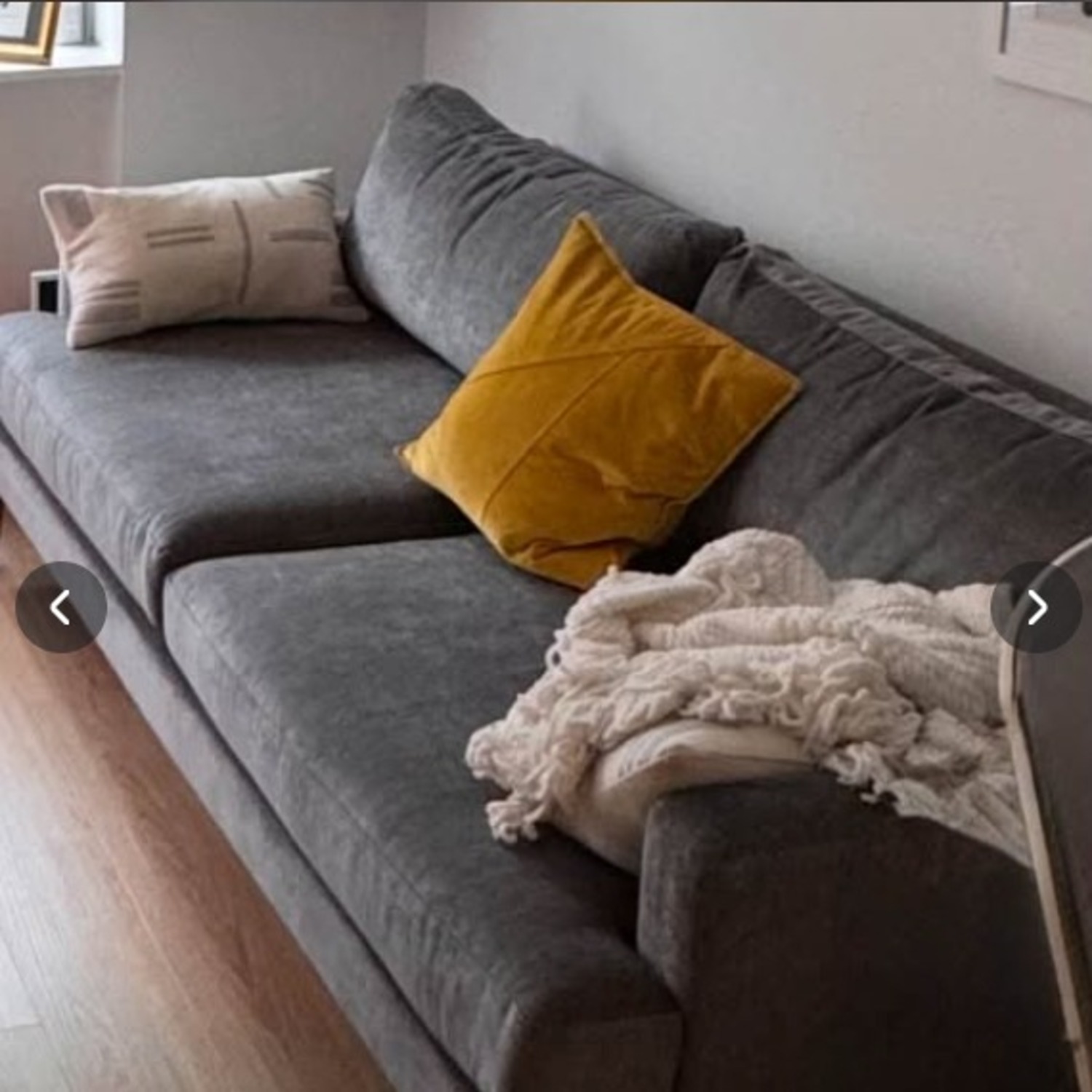 West Elm Andes Light Gray Velvet 2 Seater Sofa - image-2