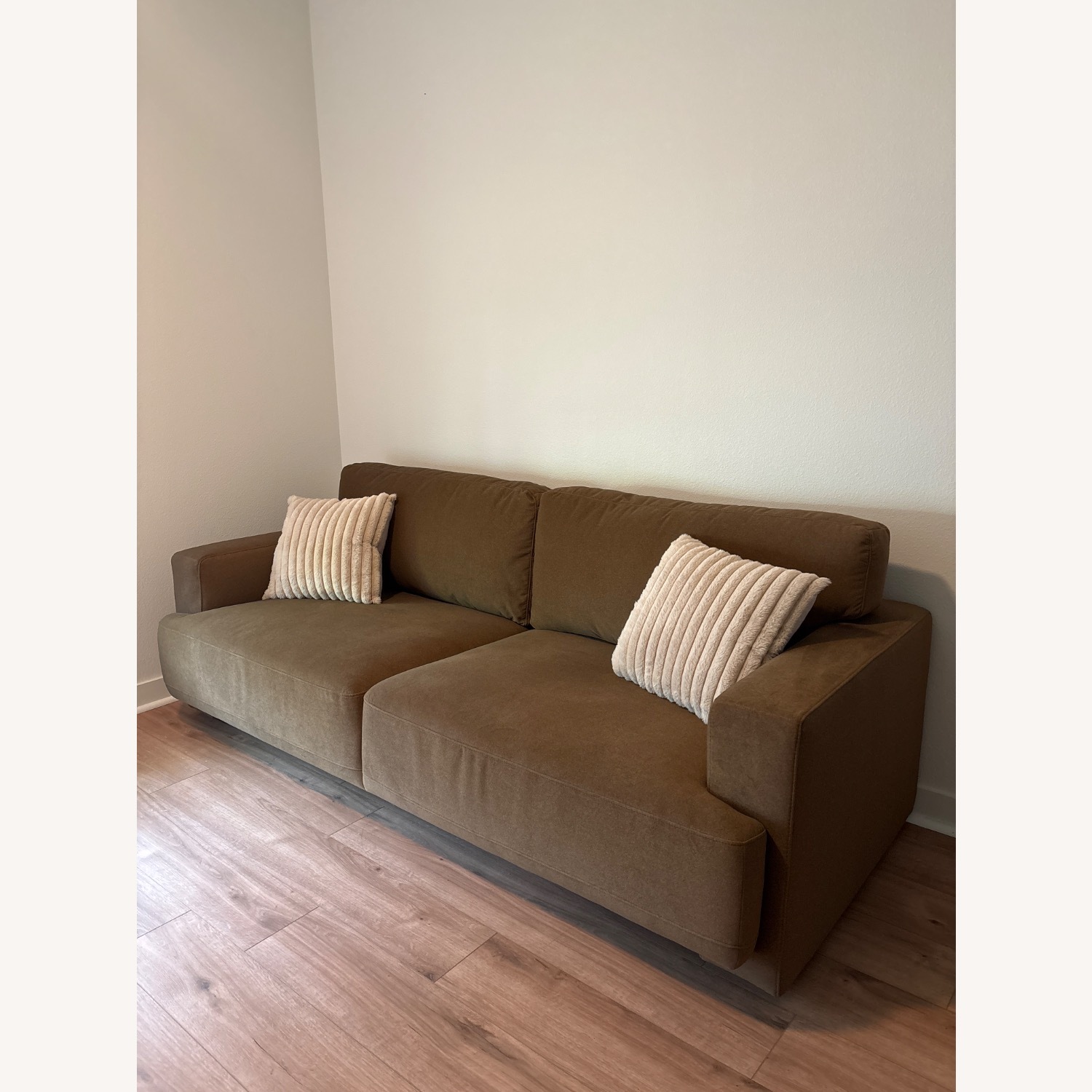 Living Spaces Milan Brown Velvet Couch - image-1