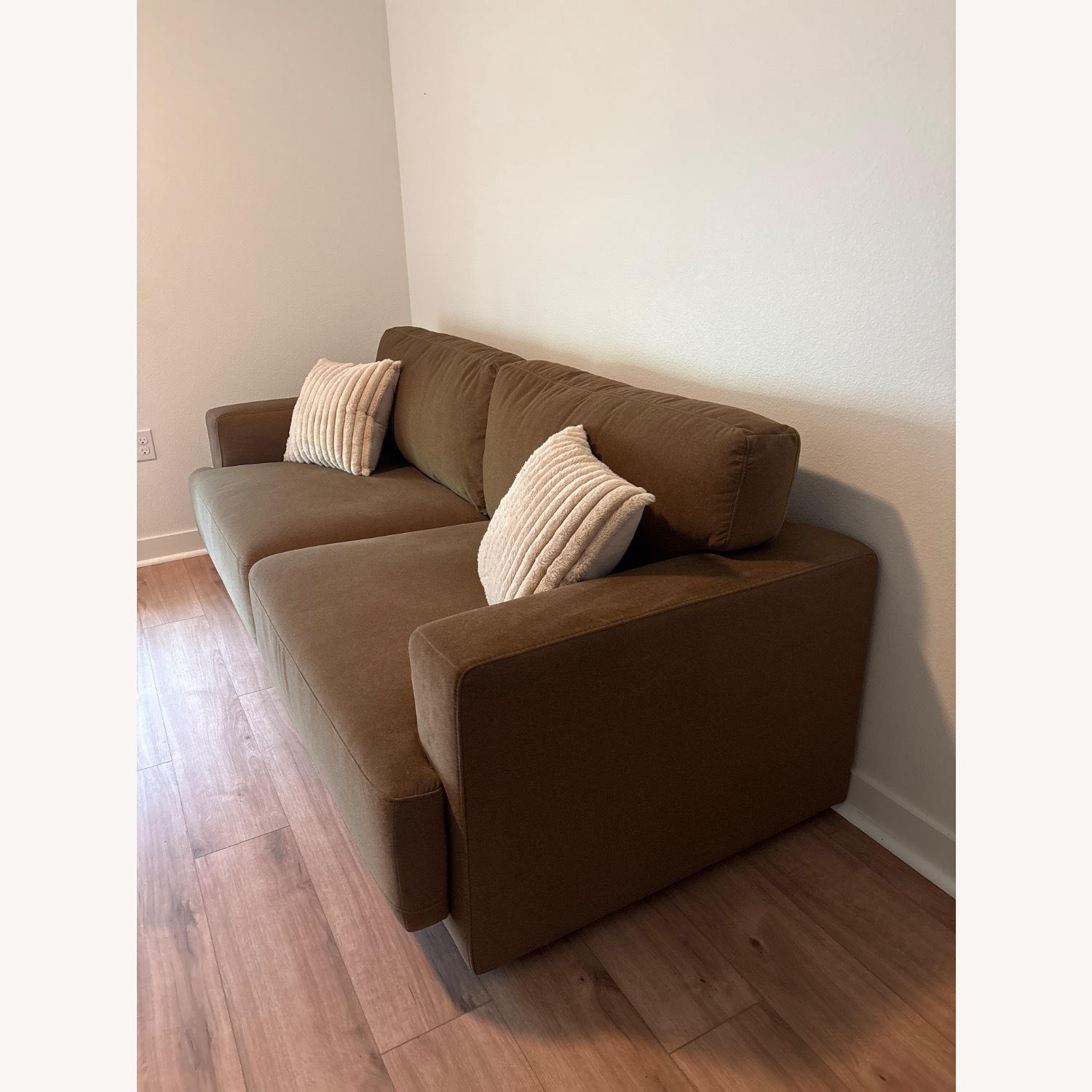 Living Spaces Milan Brown Velvet Couch - image-3