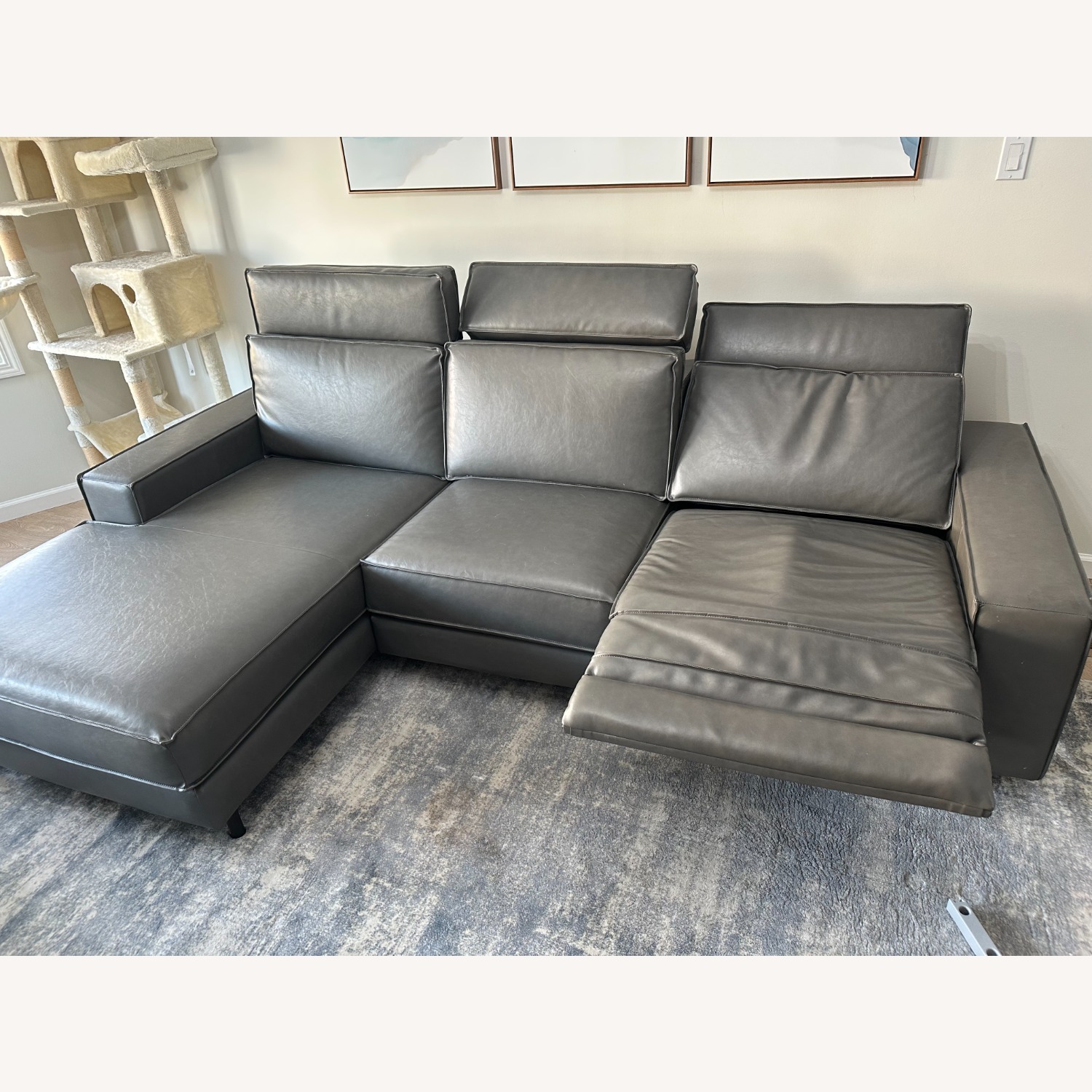 West Elm Reclining Leather Sectional w/Chaise - image-3