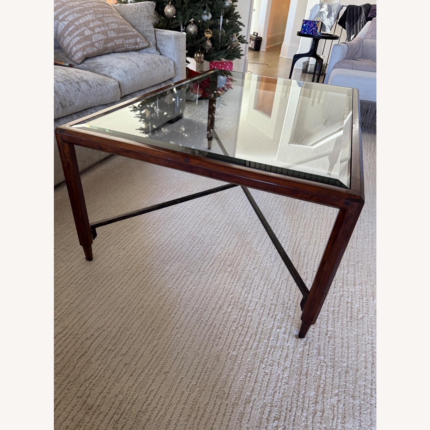 Dark Brown Metal and Glass Coffee Table - image-3