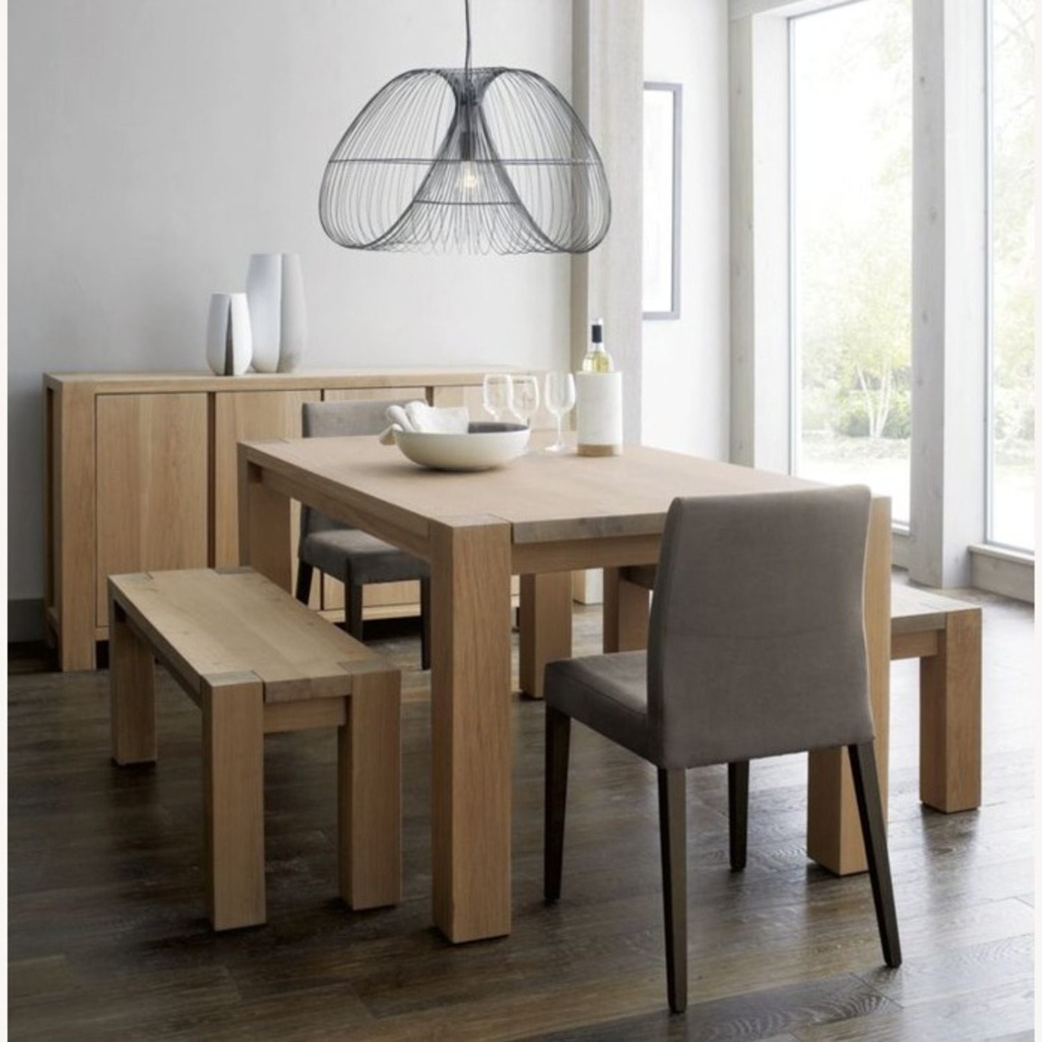 Crate & Barrel Monterey Gray Fabric Dining Chairs - image-6