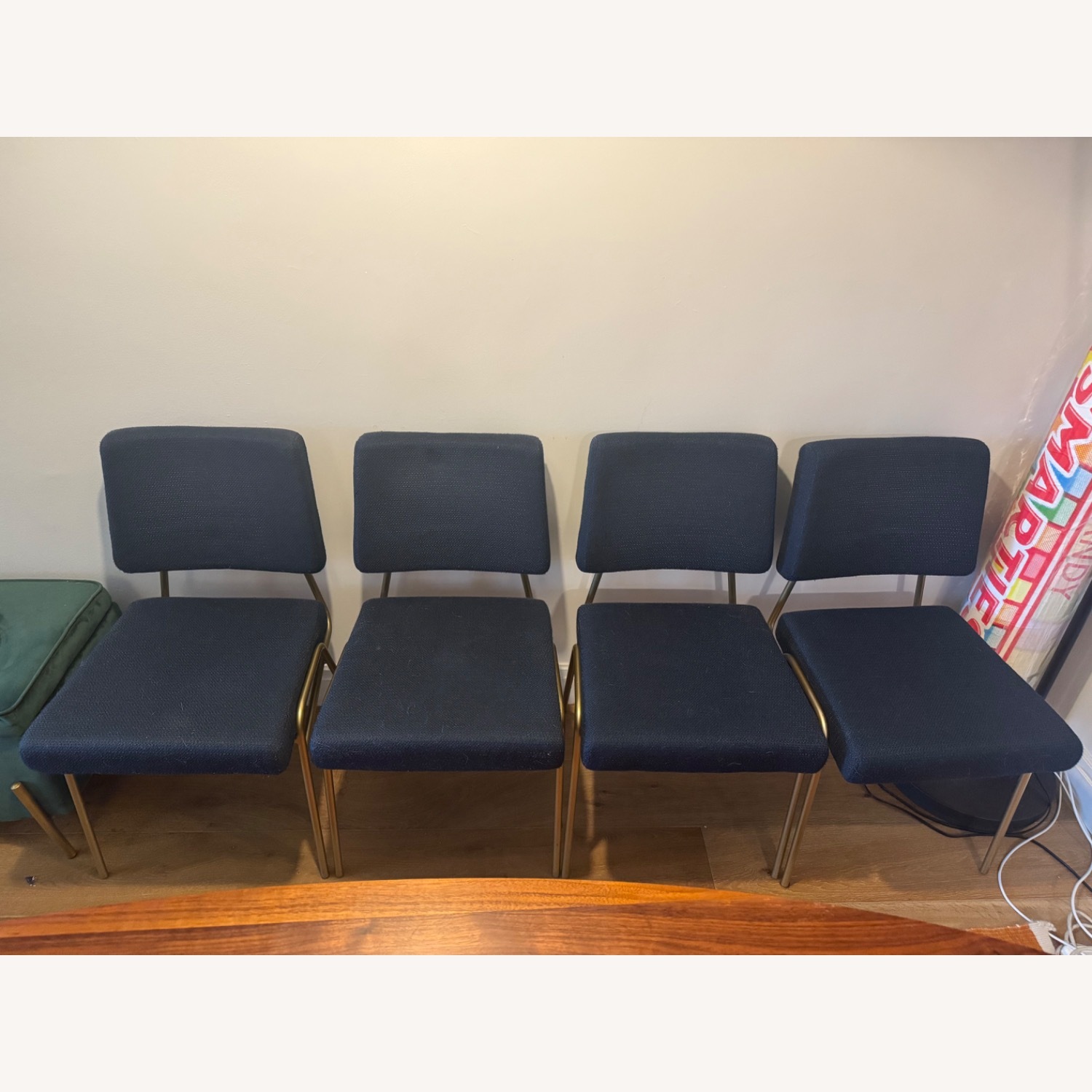 West Elm Blue Fabric Wire Frame Dining Chairs - image-1