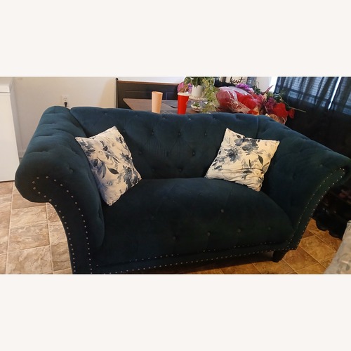 Used Blue Suede Loveseat for sale on AptDeco