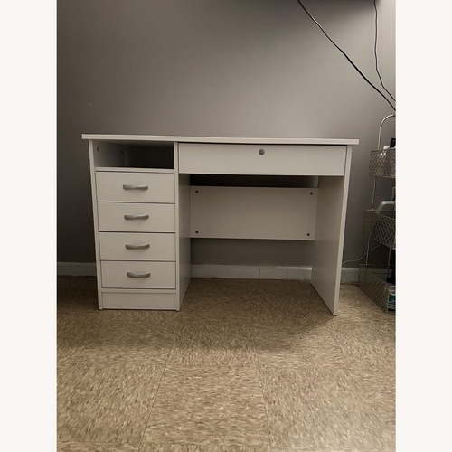 Used Tvilum White Wood Veneer Desk for sale on AptDeco
