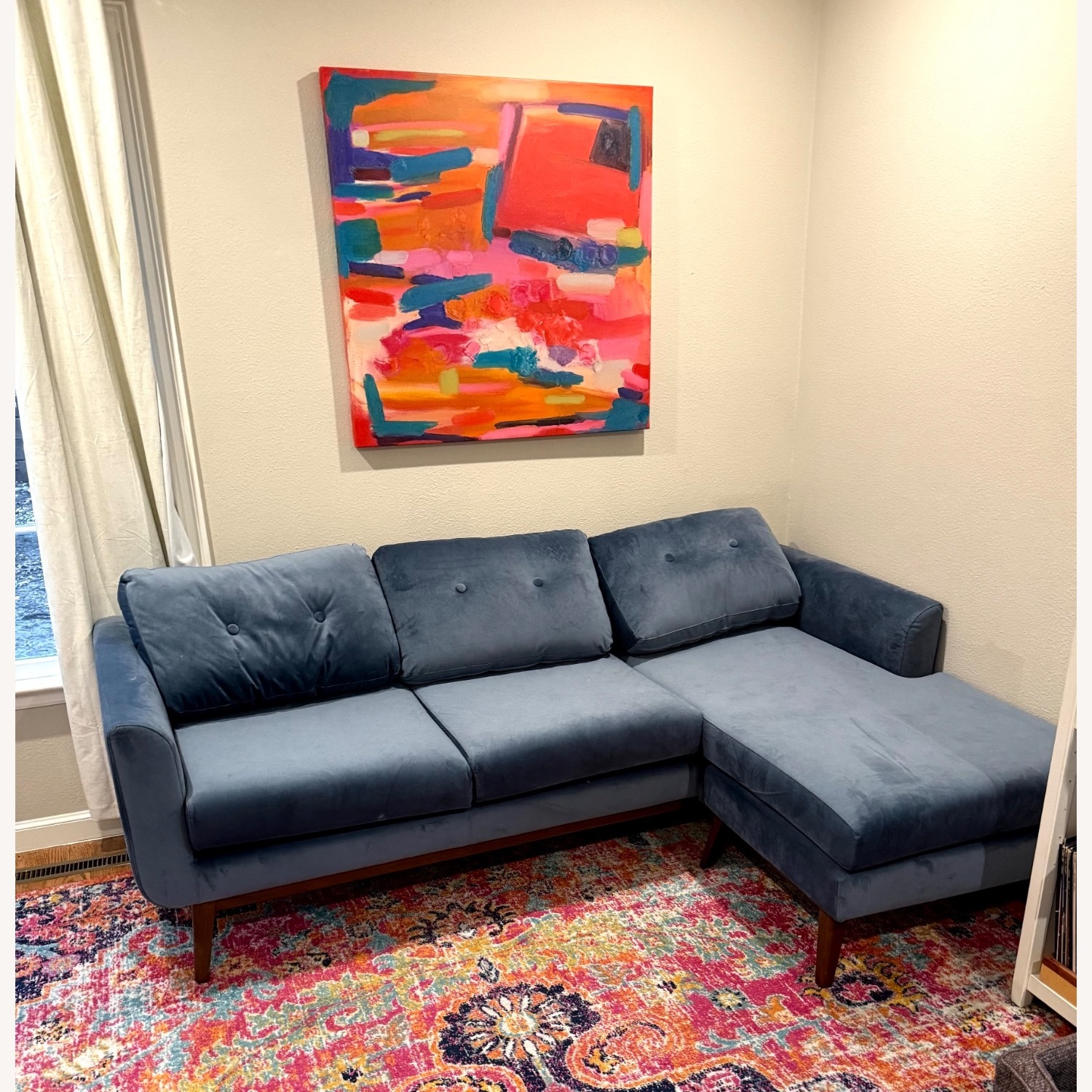 Sofa Velvet Blue W Reversible Chaise - image-1