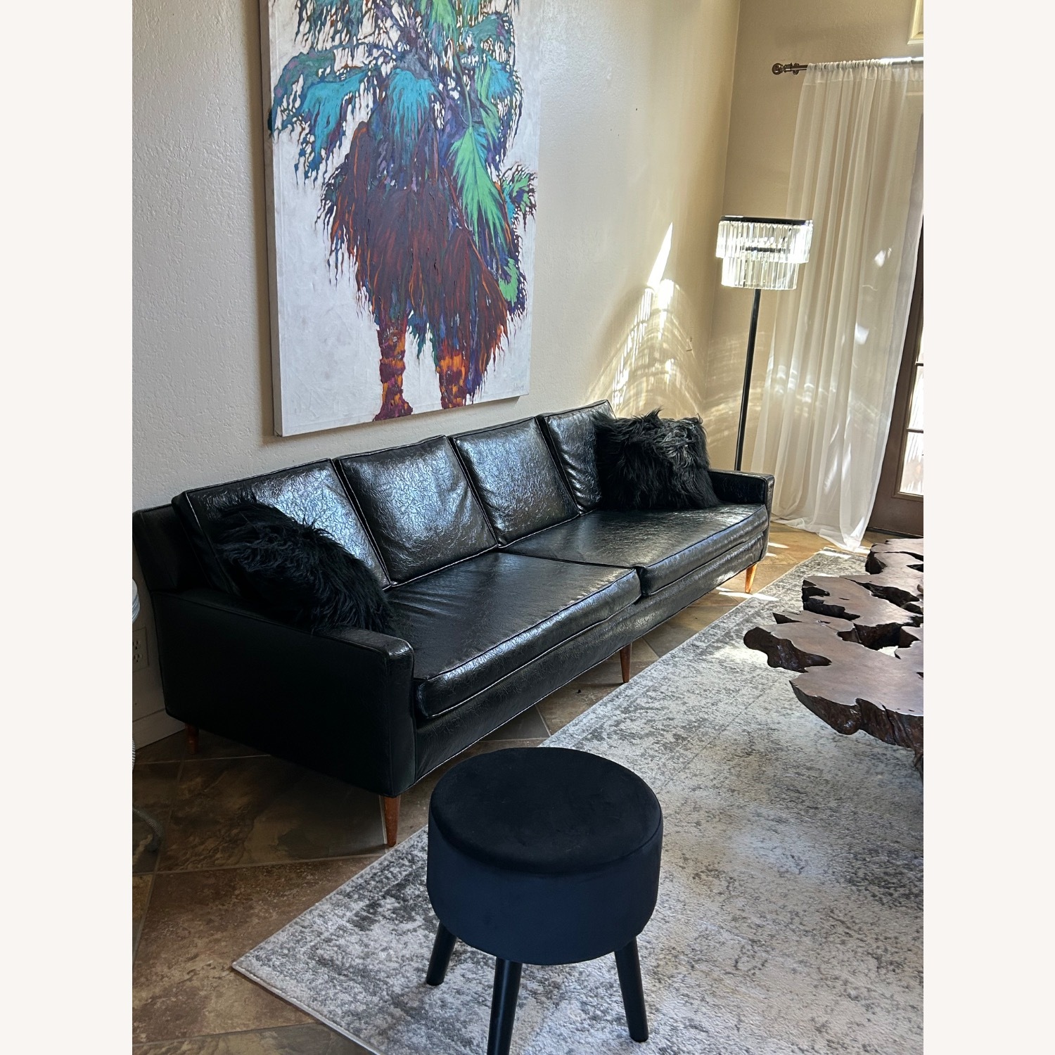 Vintage/Antique Black Vinyl 3+ Seater Sofa - image-4