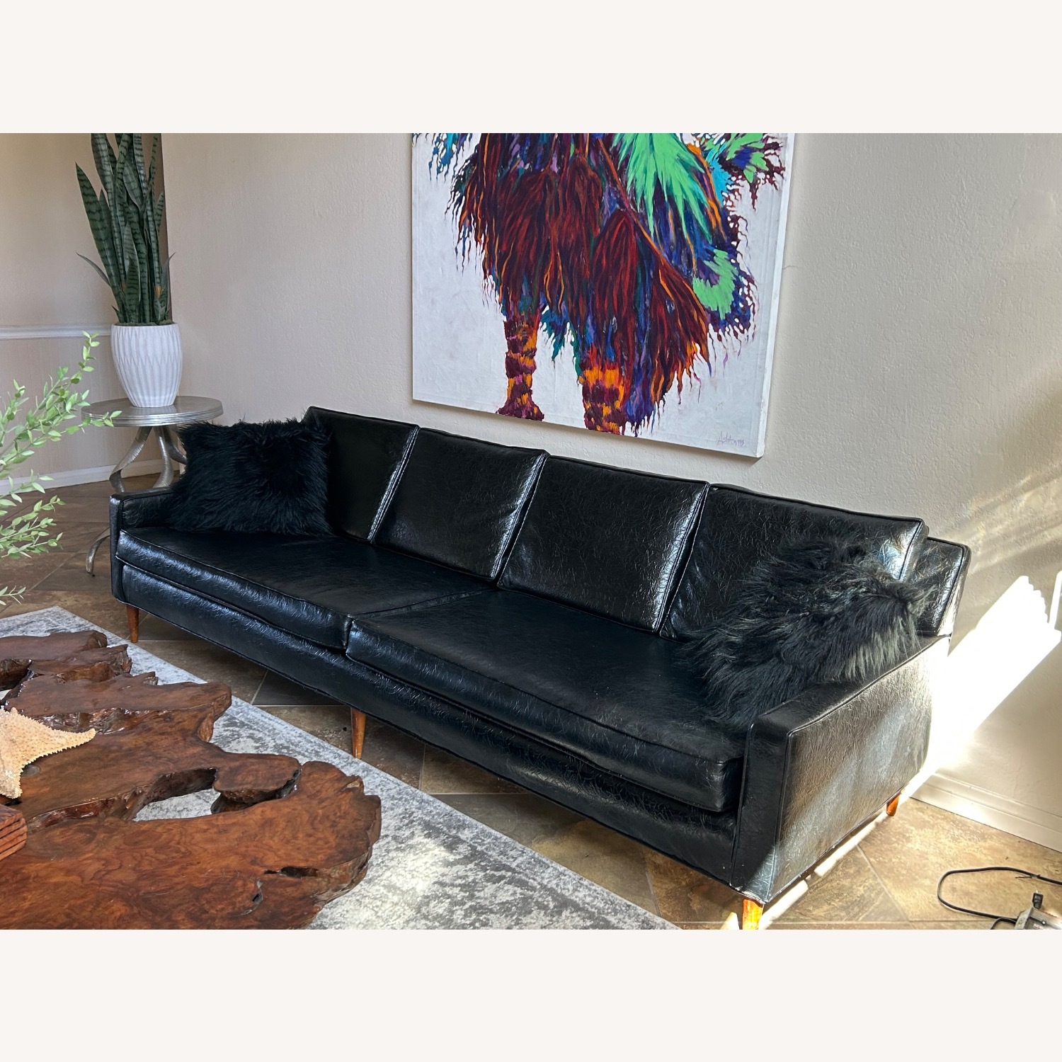 Vintage/Antique Black Vinyl 3+ Seater Sofa - image-3