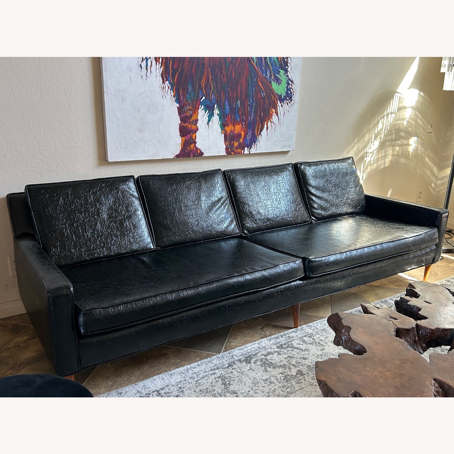 Vintage/Antique Black Vinyl 3+ Seater Sofa - image-5