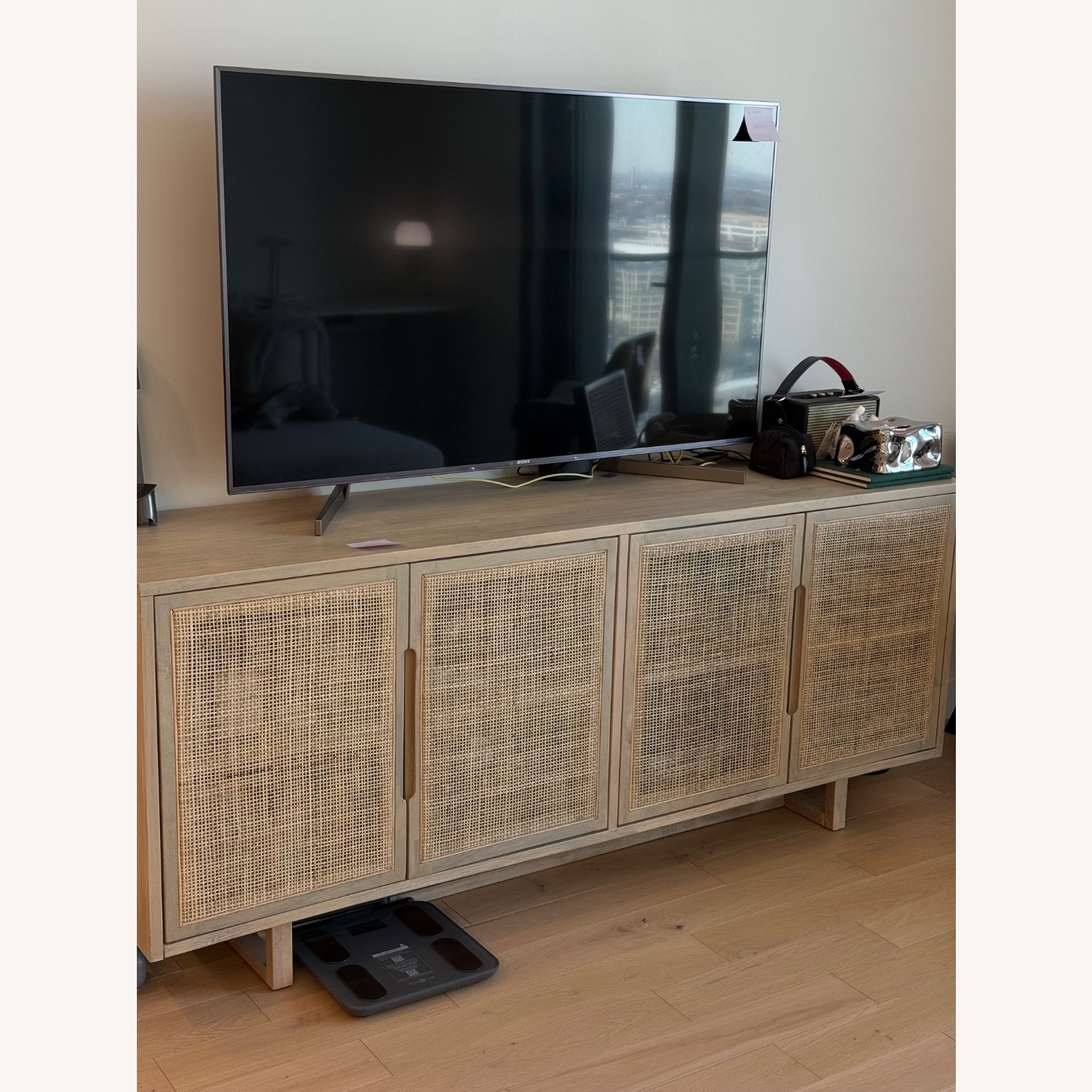 Crate & Barrel Natural Rattan Media Storage - image-1