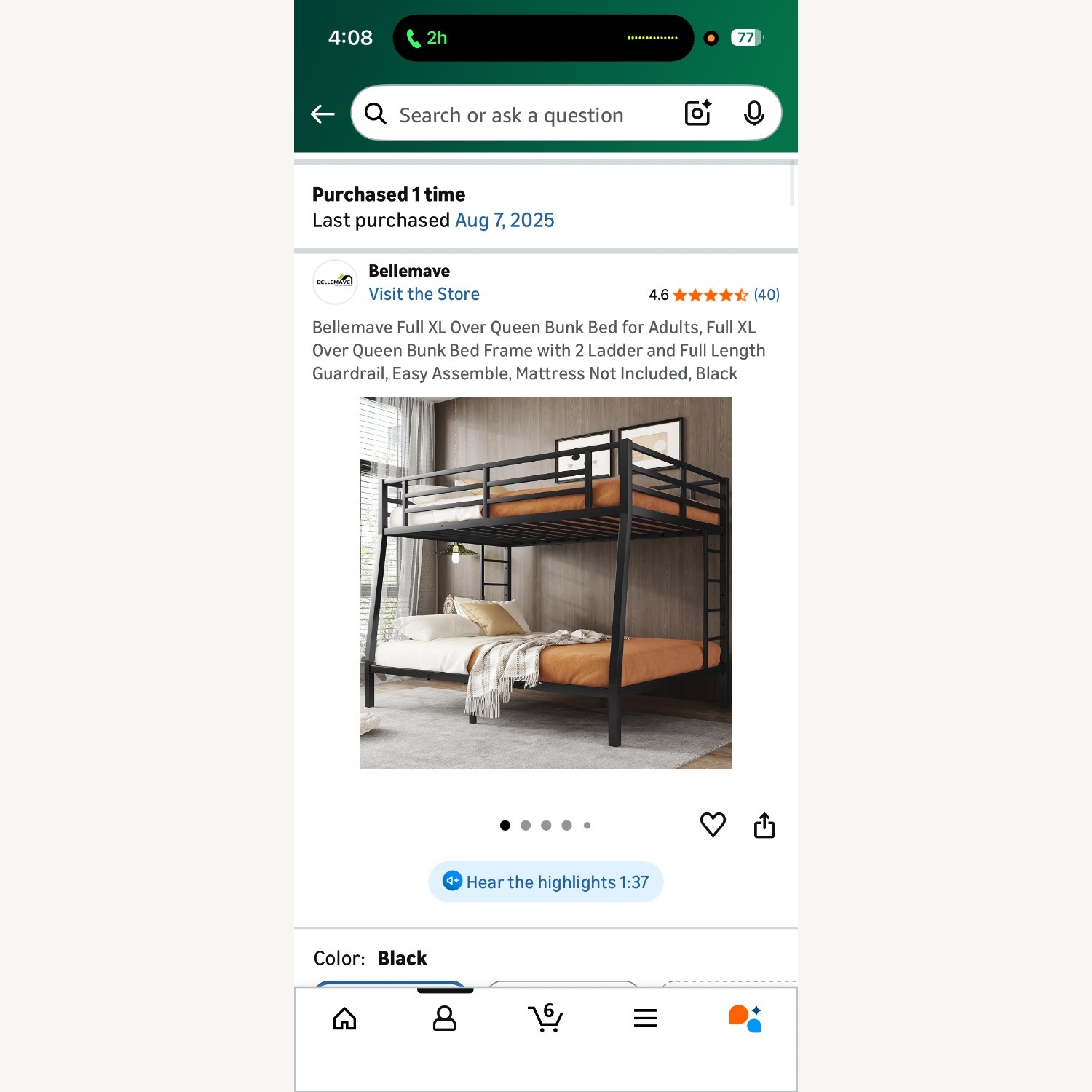 Amazon Bellemave Full XL Over Queen Metal Bunk Bed - image-6