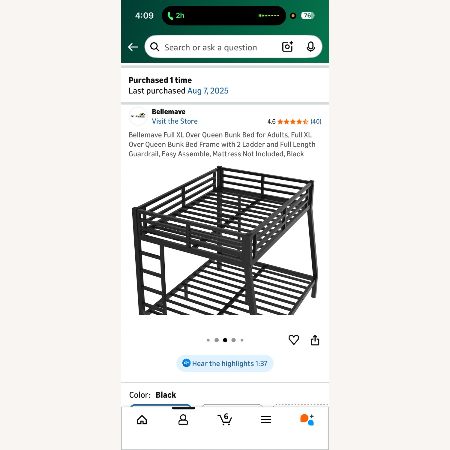 Amazon Bellemave Full XL Over Queen Metal Bunk Bed - image-5