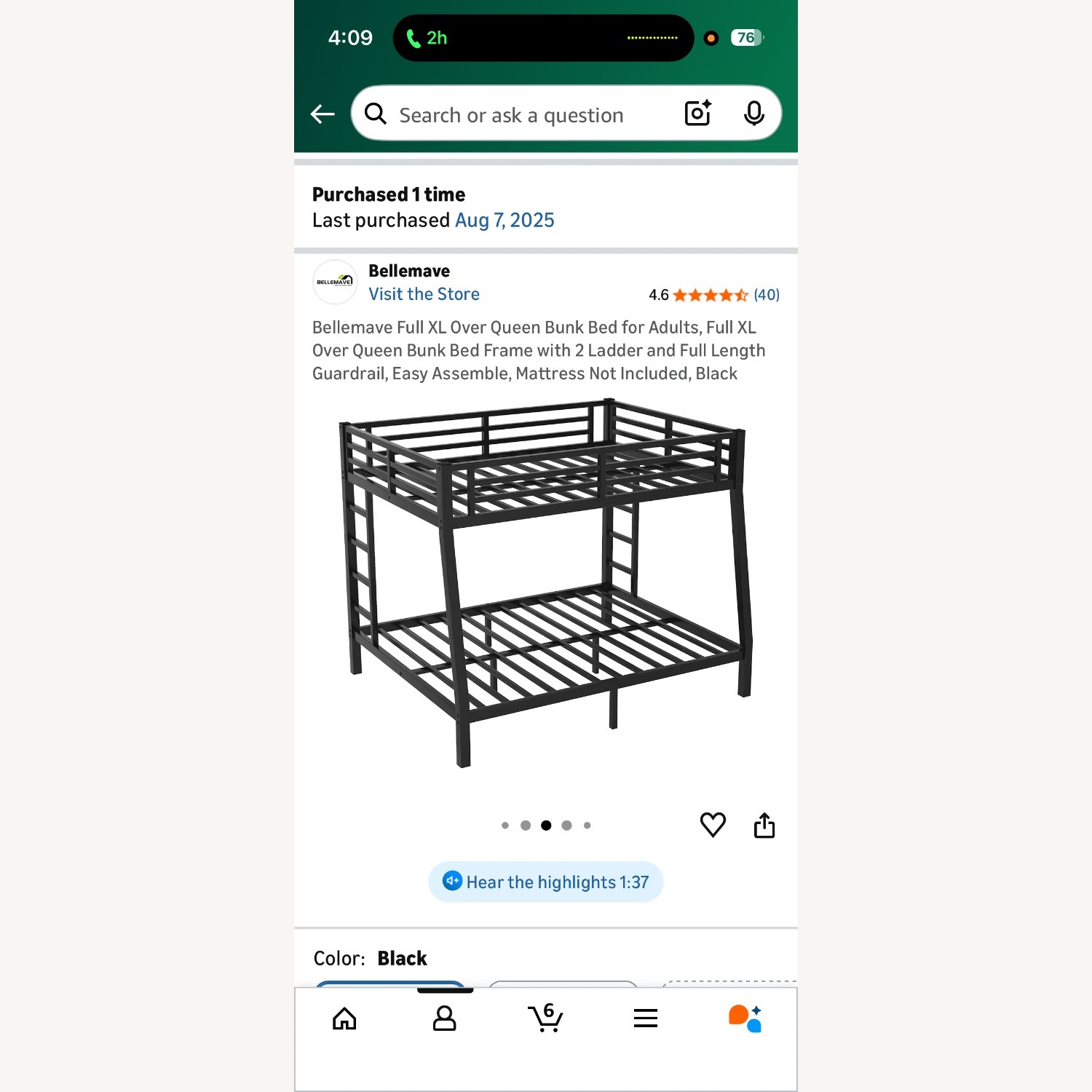 Amazon Bellemave Full XL Over Queen Metal Bunk Bed - image-4
