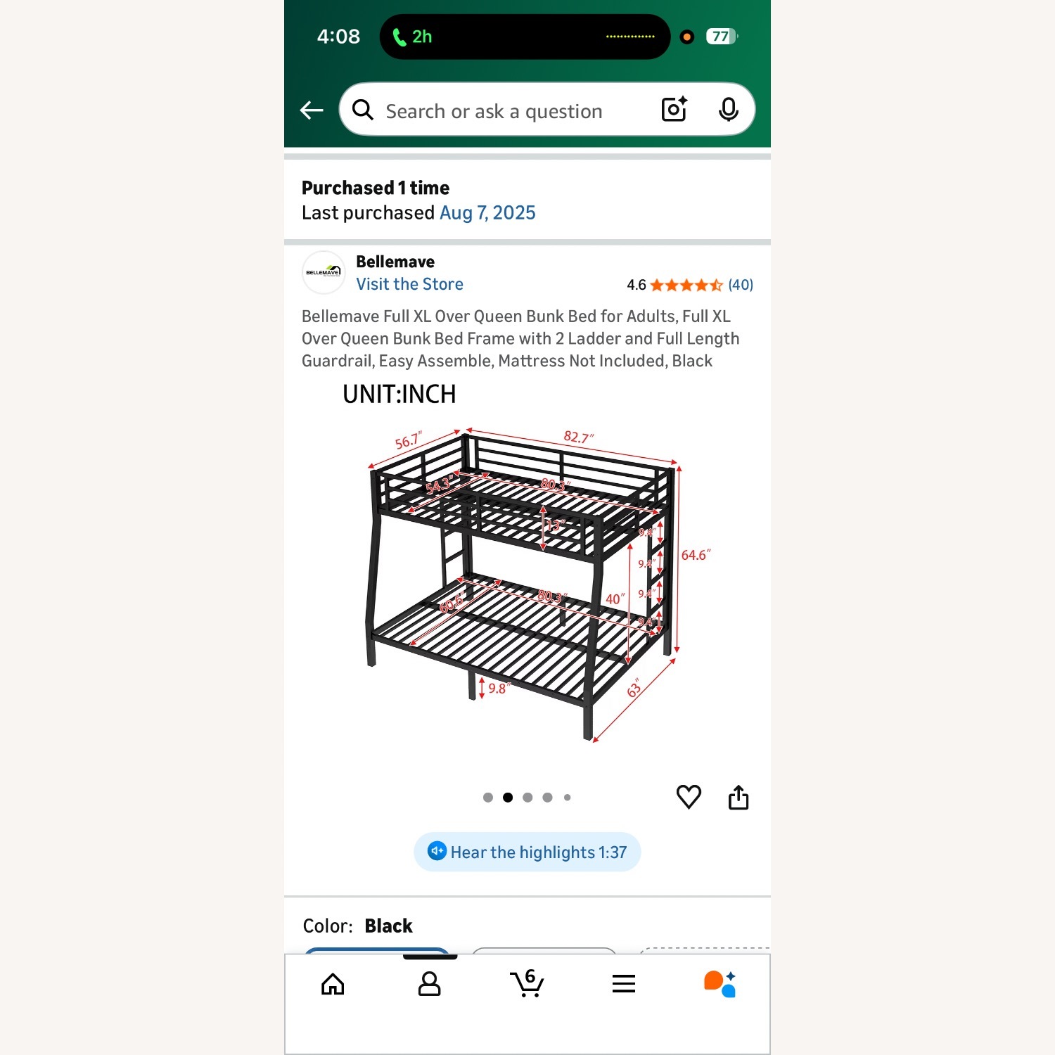 Amazon Bellemave Full XL Over Queen Metal Bunk Bed - image-3