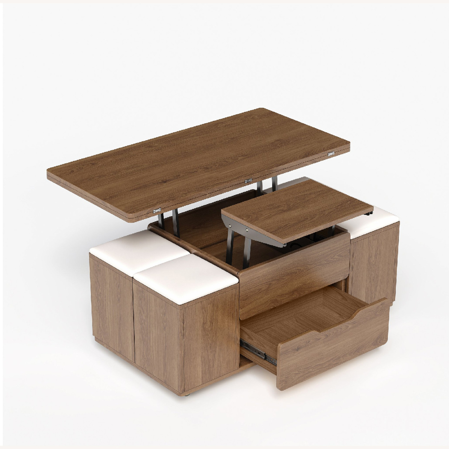 Lift-Top Foldable Coffee Table, 4 Stools & Storage - image-2