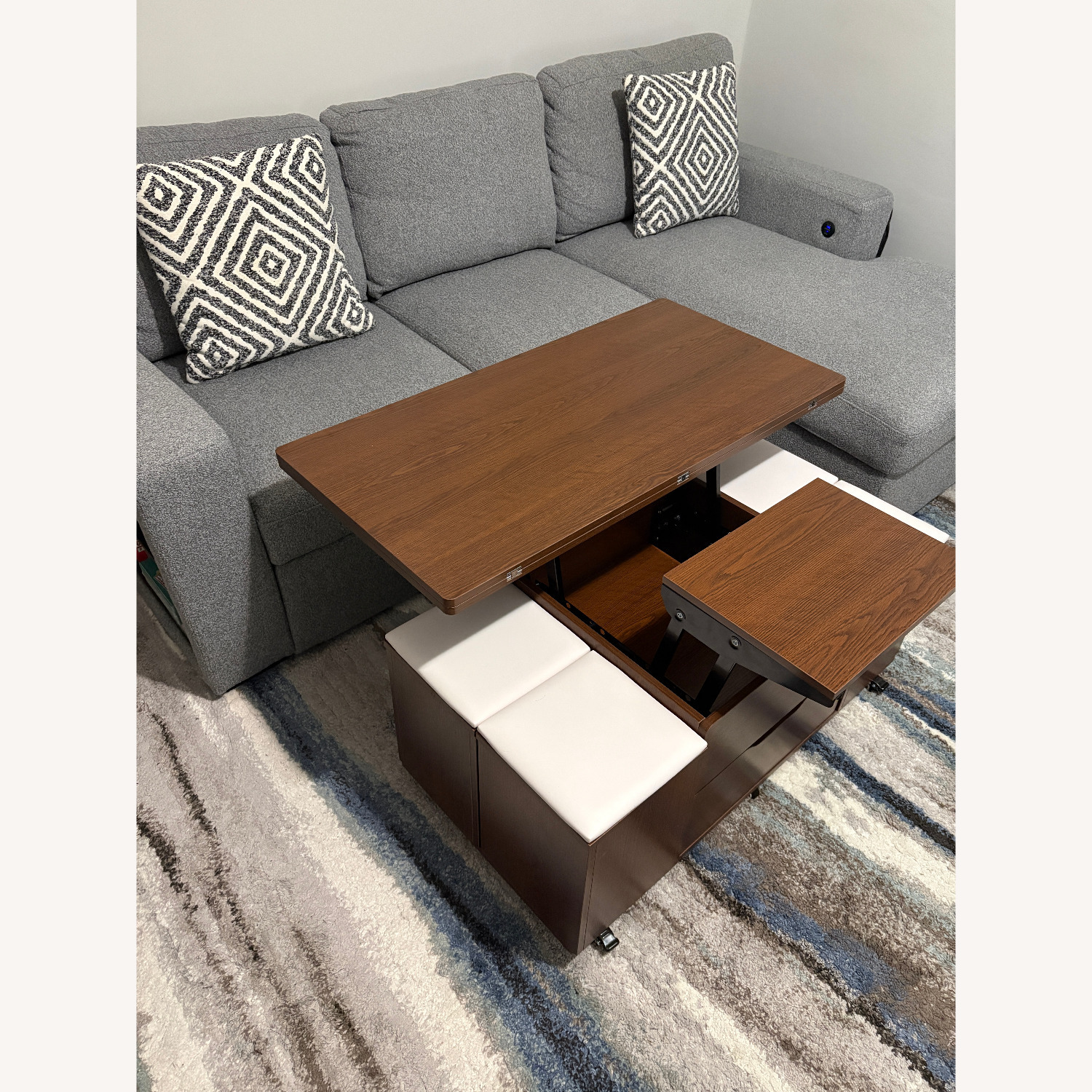 Lift-Top Foldable Coffee Table, 4 Stools & Storage - image-16