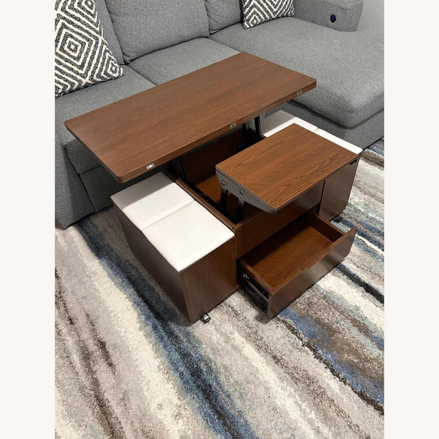 Lift-Top Foldable Coffee Table, 4 Stools & Storage - image-17