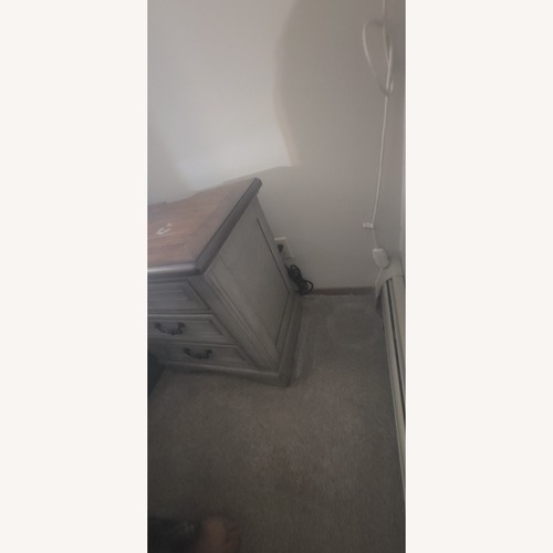 Used Light Gray Wood Nightstand for sale on AptDeco
