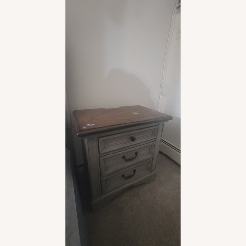 Used Light Gray Wood Nightstand for sale on AptDeco