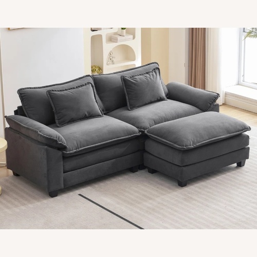 Used Blue Velvet 2 Piece Sectional for sale on AptDeco