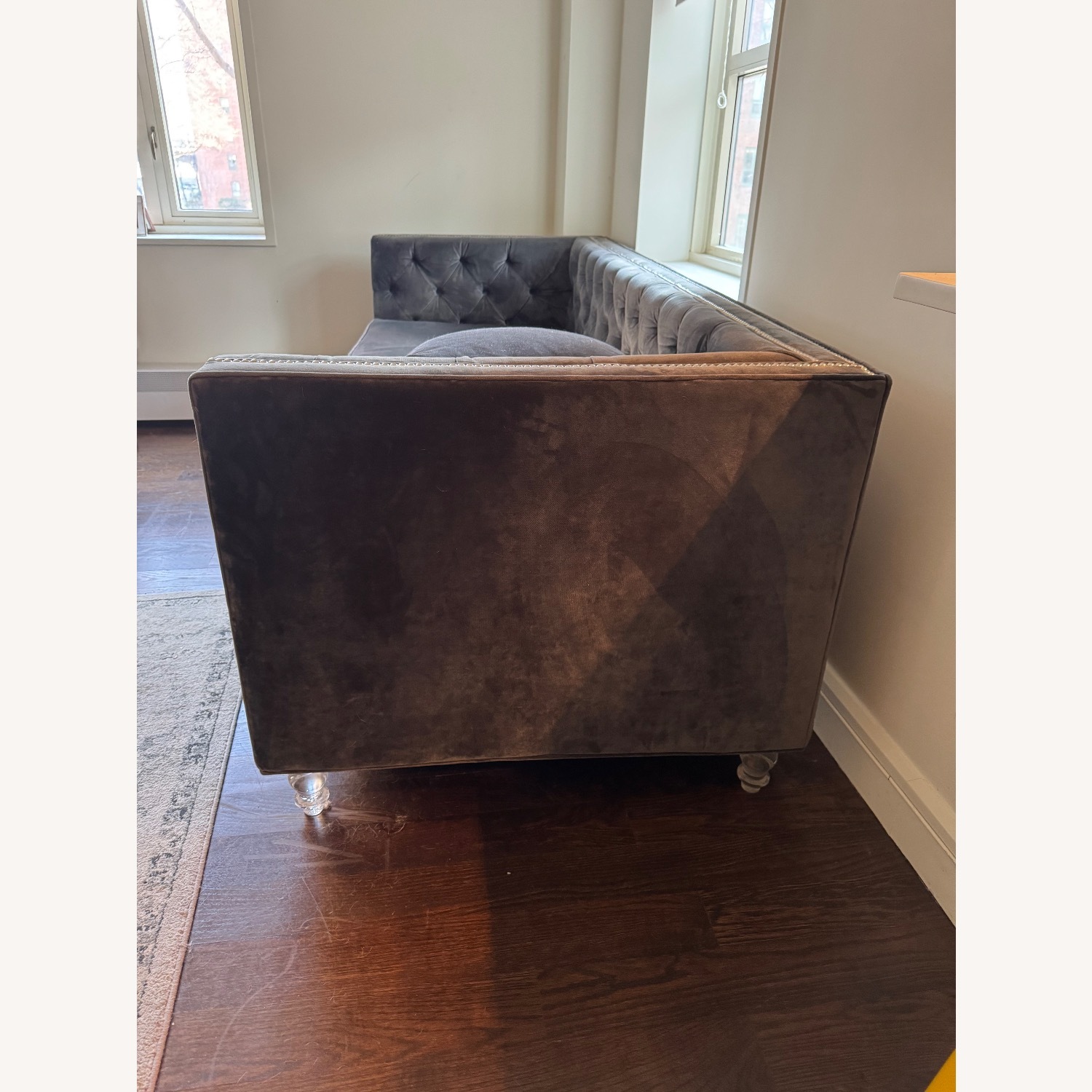 Tufted Gray Sofa Nailhead Trim - image-2