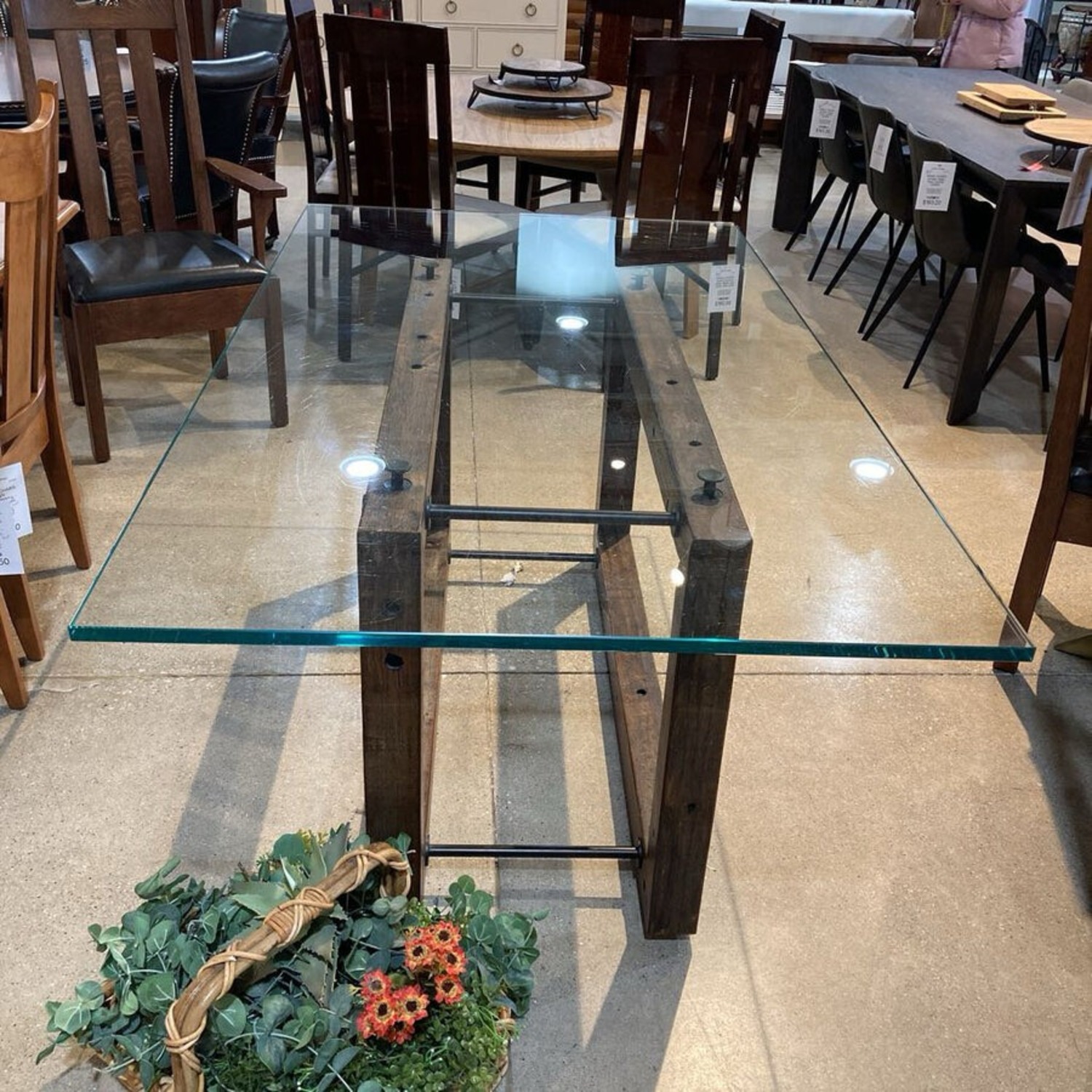 Reclaimed Brazilian Wood w/ Glass Top Dining Table - image-2