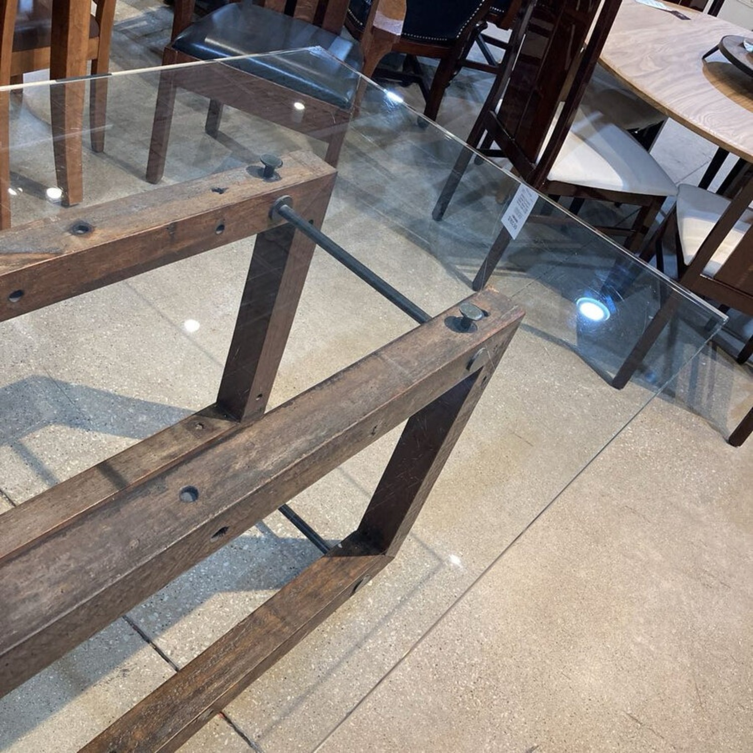 Reclaimed Brazilian Wood w/ Glass Top Dining Table - image-3