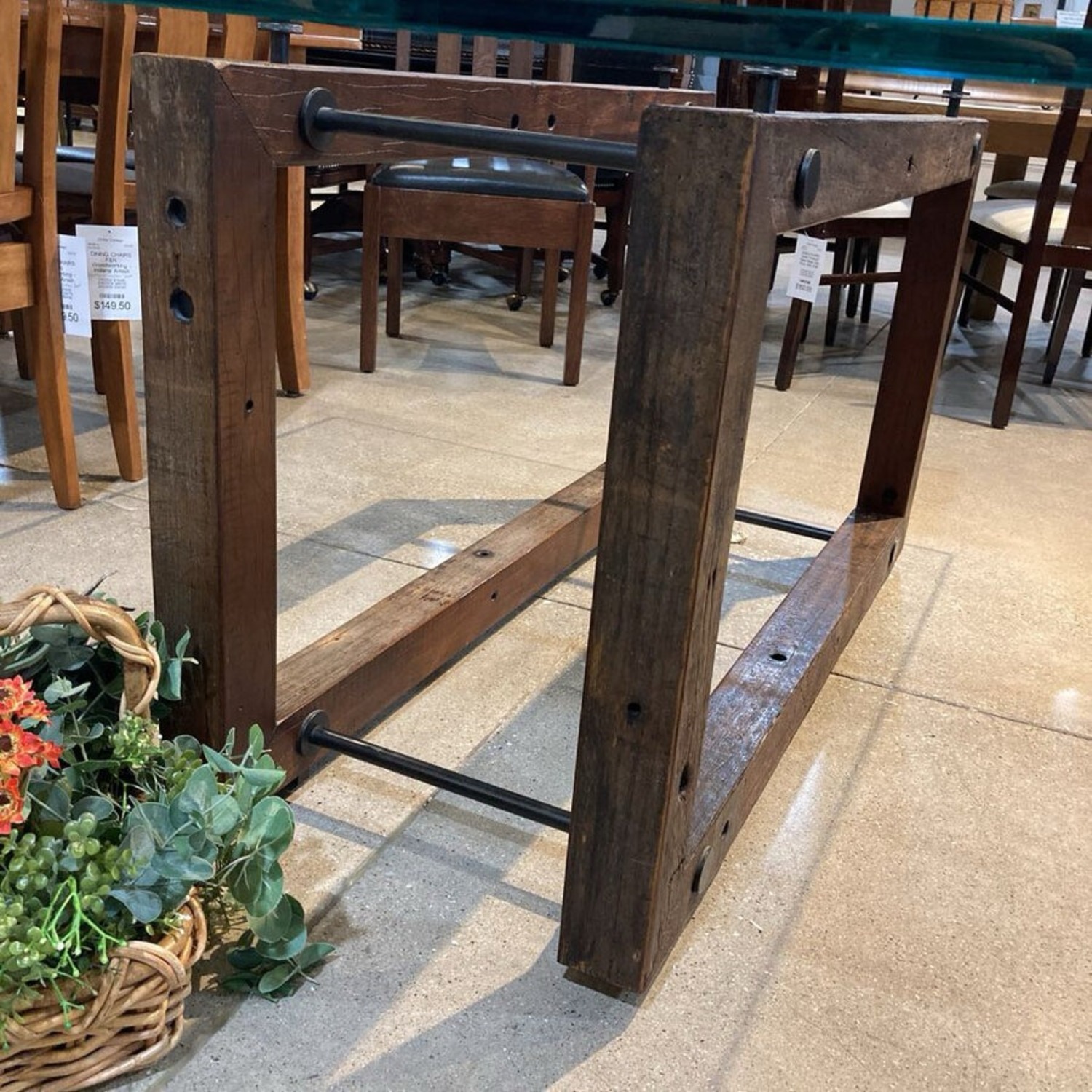 Reclaimed Brazilian Wood w/ Glass Top Dining Table - image-4