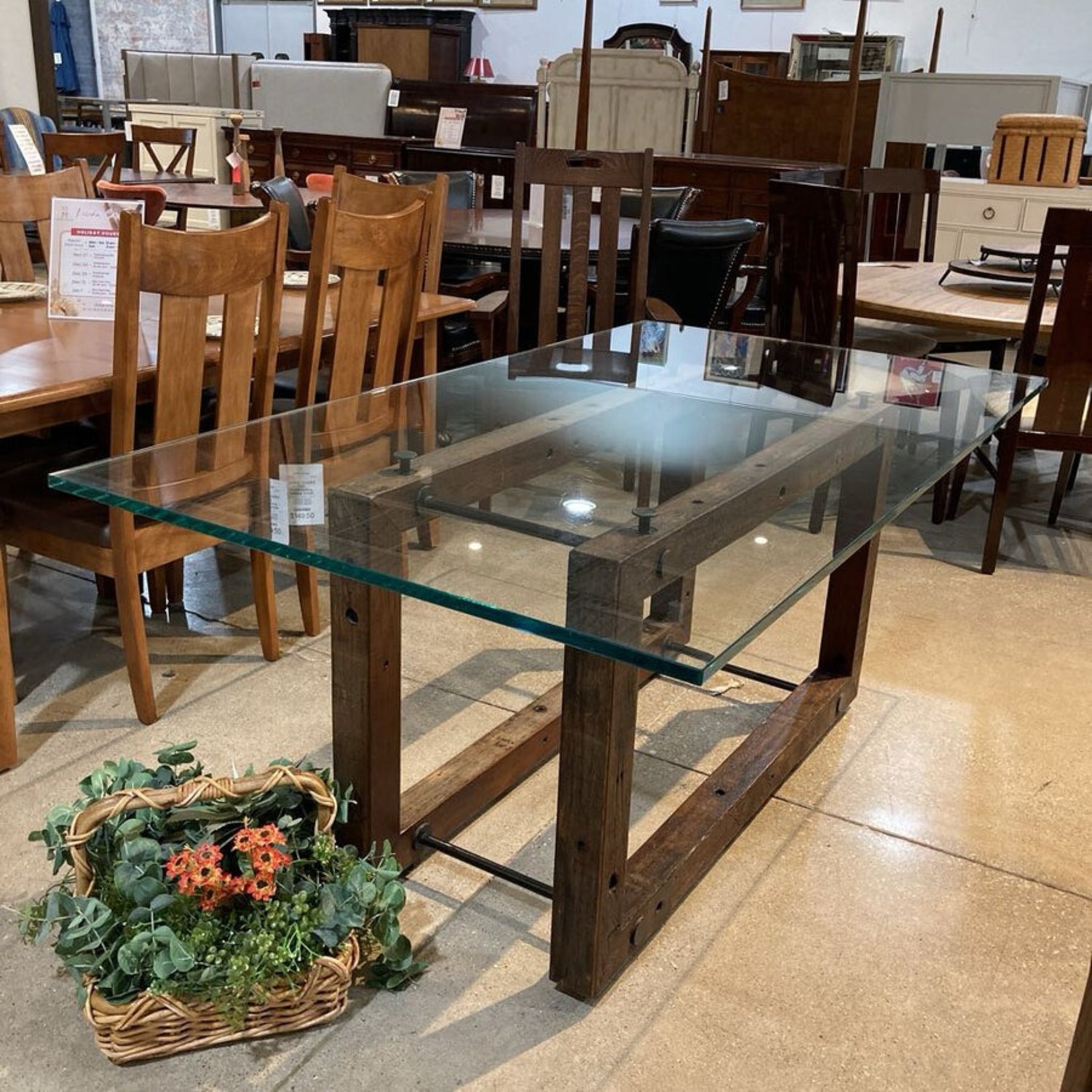 Reclaimed Brazilian Wood w/ Glass Top Dining Table - image-1