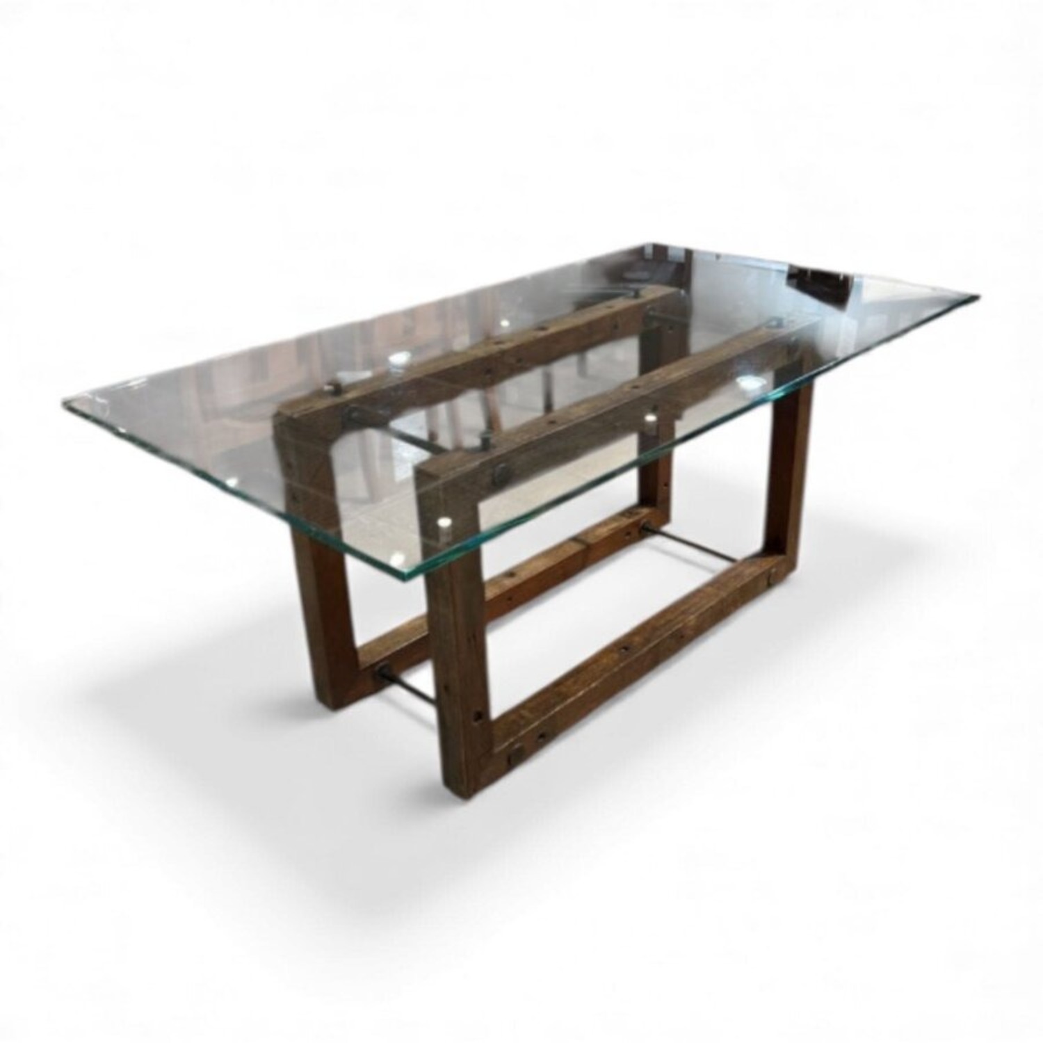 Reclaimed Brazilian Wood w/ Glass Top Dining Table - image-0