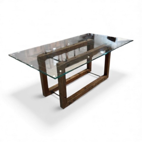 Used Reclaimed Brazilian Wood w/ Glass Top Dining Table for sale on AptDeco