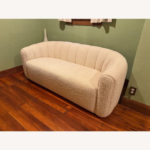 Used CB2 Fitz 72.5" Channeled White Boucle Loveseat for sale on AptDeco