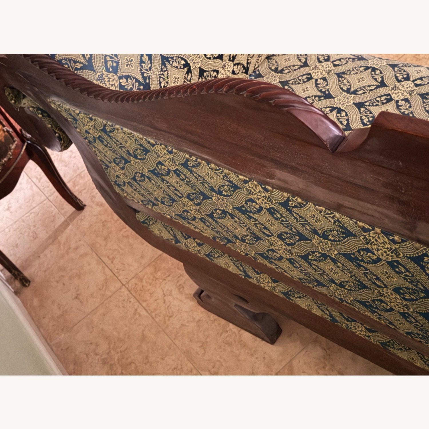 Vintage/Antique Green Fabric 2 Seater Sofa - image-5