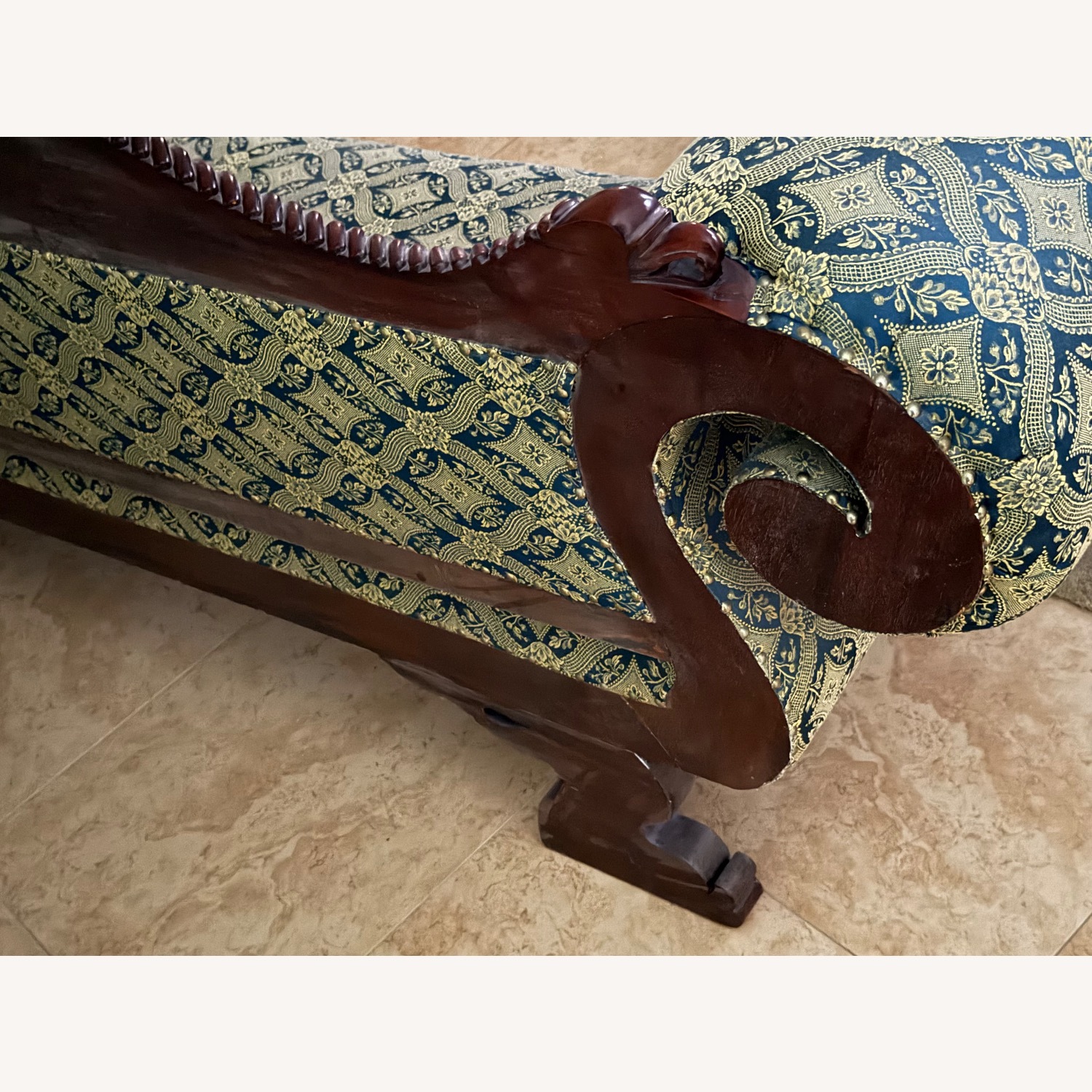 Vintage/Antique Green Fabric 2 Seater Sofa - image-3