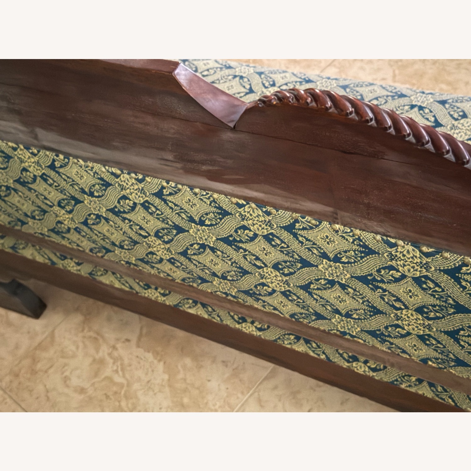 Vintage/Antique Green Fabric 2 Seater Sofa - image-4