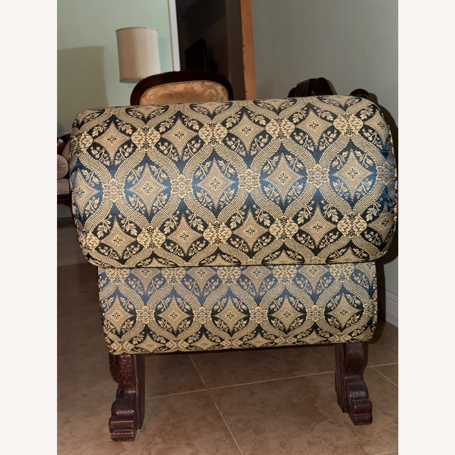 Vintage/Antique Green Fabric 2 Seater Sofa - image-2