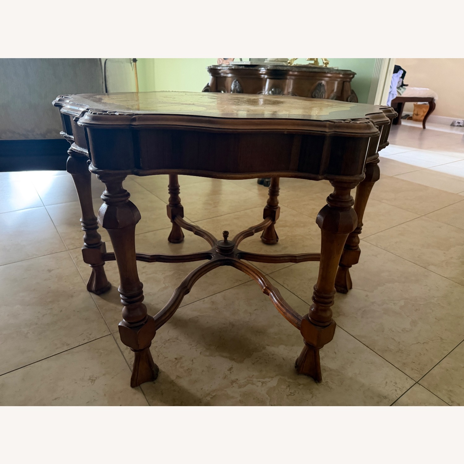 Vintage/Antique Light Brown Wood Side Table - image-3